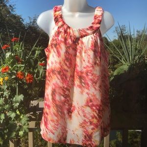 B-Design - Halter chiffon top (orange/white/brown)